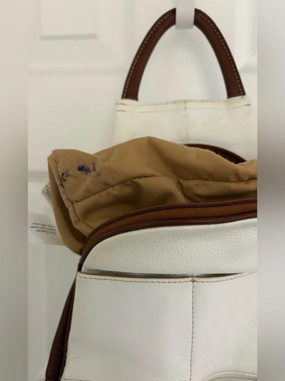 CLARK’s Women’s Leather White Sling Bag with Brown Trim